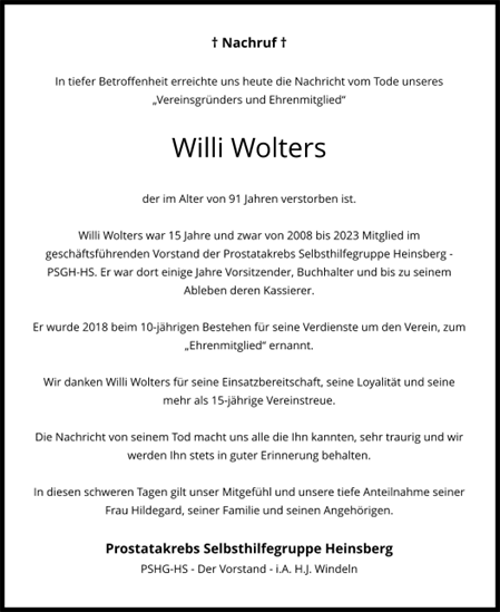 Nachruf Willi Wolters
